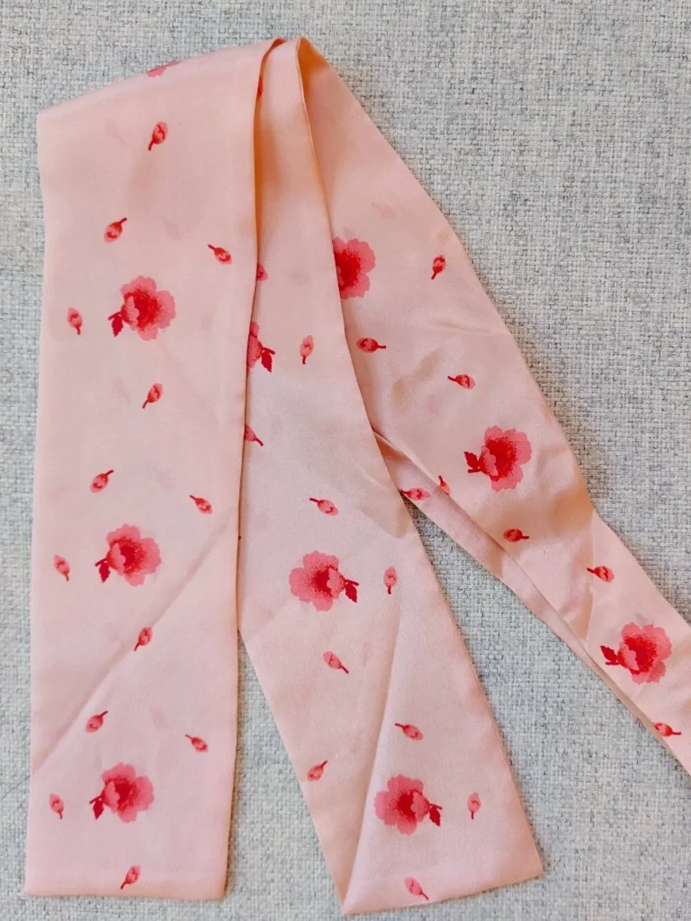 Vintage Vicky Davis Vera Neumann Twilly Tie Scarf Women Pink Floral Silk Japan